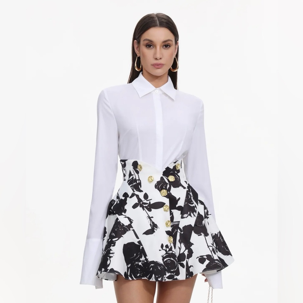 Floral Black and White Skirt